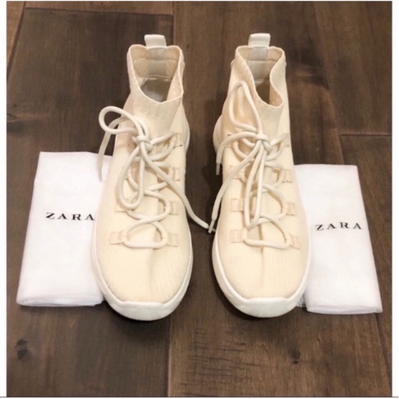 Zara Shoes - Zara High top lace-up Sneakers 36 color cream